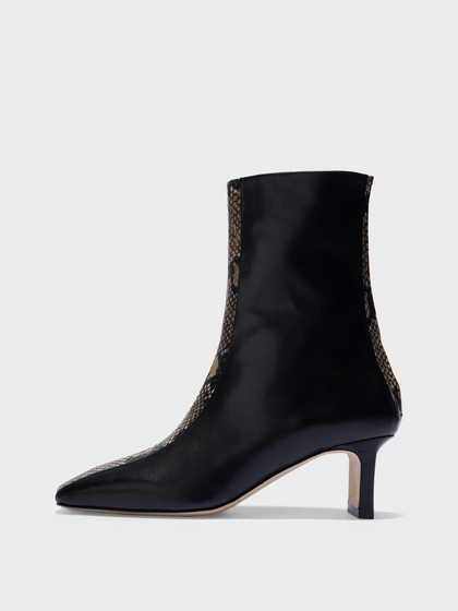 Aeyde | Billie Stripe Leather Ankle Boots for Women | Black/Hazelnut Calf/Snake | Square Toe | Mid Heel | Side View