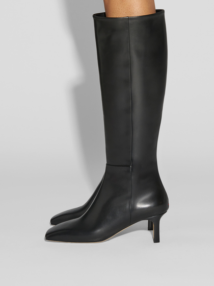 Aeyde | Bita Knee-High Boots Leather Knee High Boots for Women | Black Calf | Square Toe | Mid Heel | How to Style