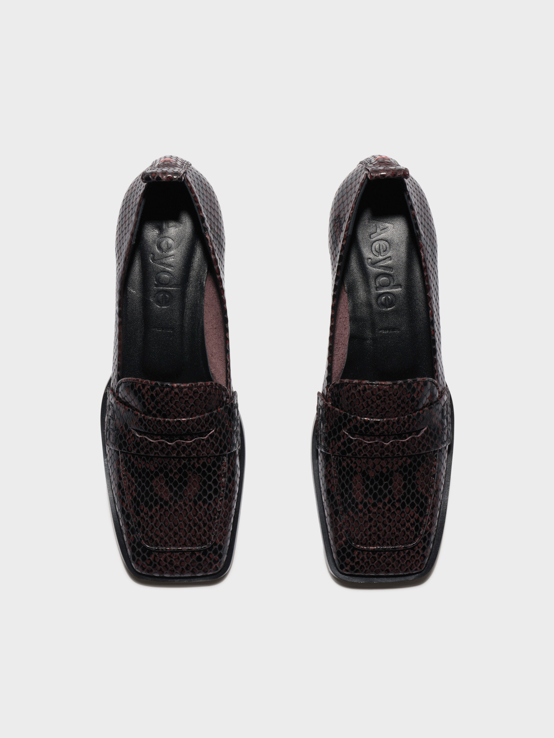 Aeyde | Blake Square-Toe Flats Leather Flats for Women | Port Snake | Square Toe | Flat Heel | Front View