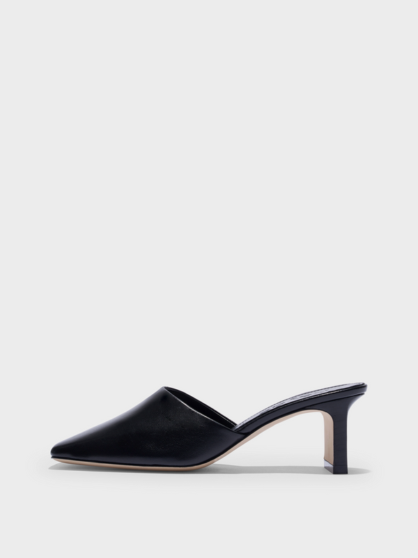 Aeyde | Blithe Square-Toe Mules Leather Pumps for Women | Black Nappa | Square Toe | Mid Heel | Side View
