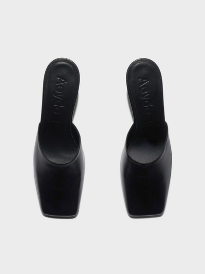 Aeyde | Blithe Square-Toe Mules Leather Pumps for Women | Black Nappa | Square Toe | Mid Heel | Front View
