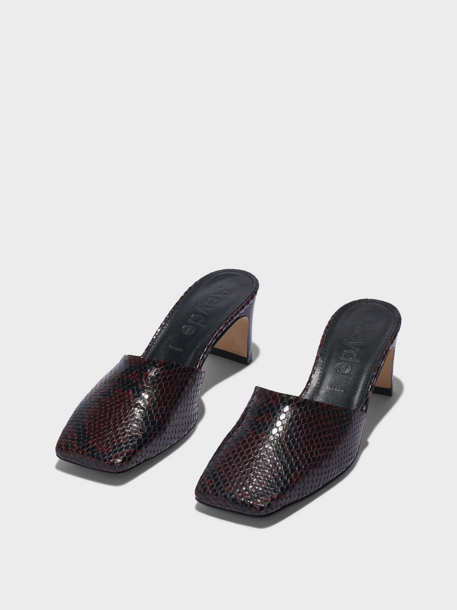 Aeyde | Blithe Square-Toe Mules Leather Pumps for Women | Port Snake | Square Toe | Mid Heel | Luxury Materials | Handmade in Italy