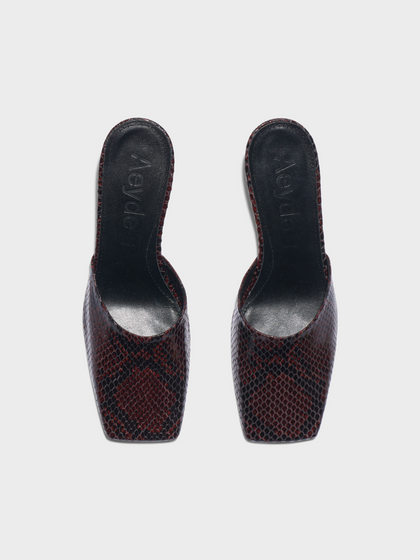 Aeyde | Blithe Square-Toe Mules Leather Pumps for Women | Port Snake | Square Toe | Mid Heel | Front View