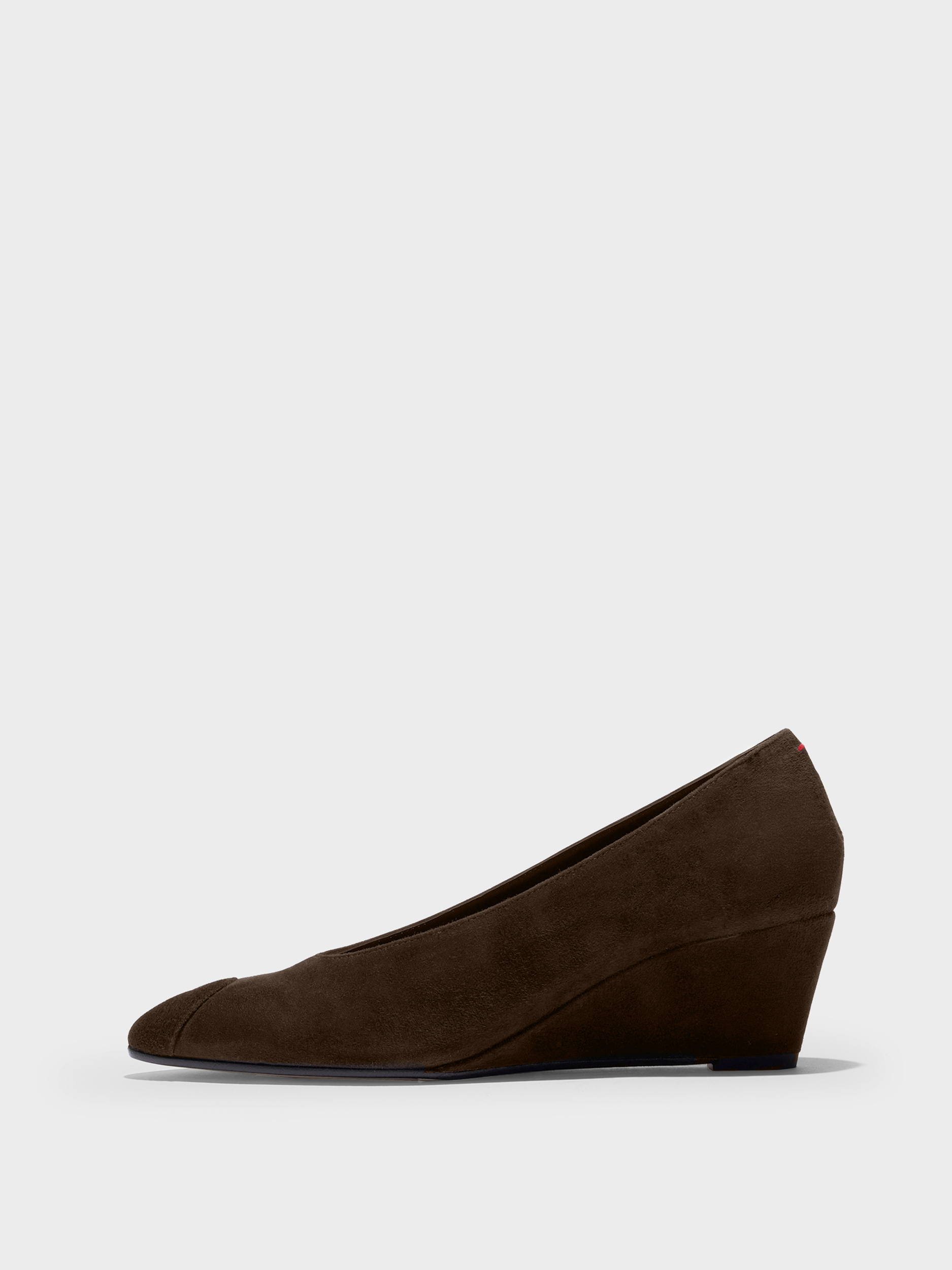 Aeyde | Calea Cap Leather Pumps for Women | Moka Suede | Round Toe | Mid Heel | Side View