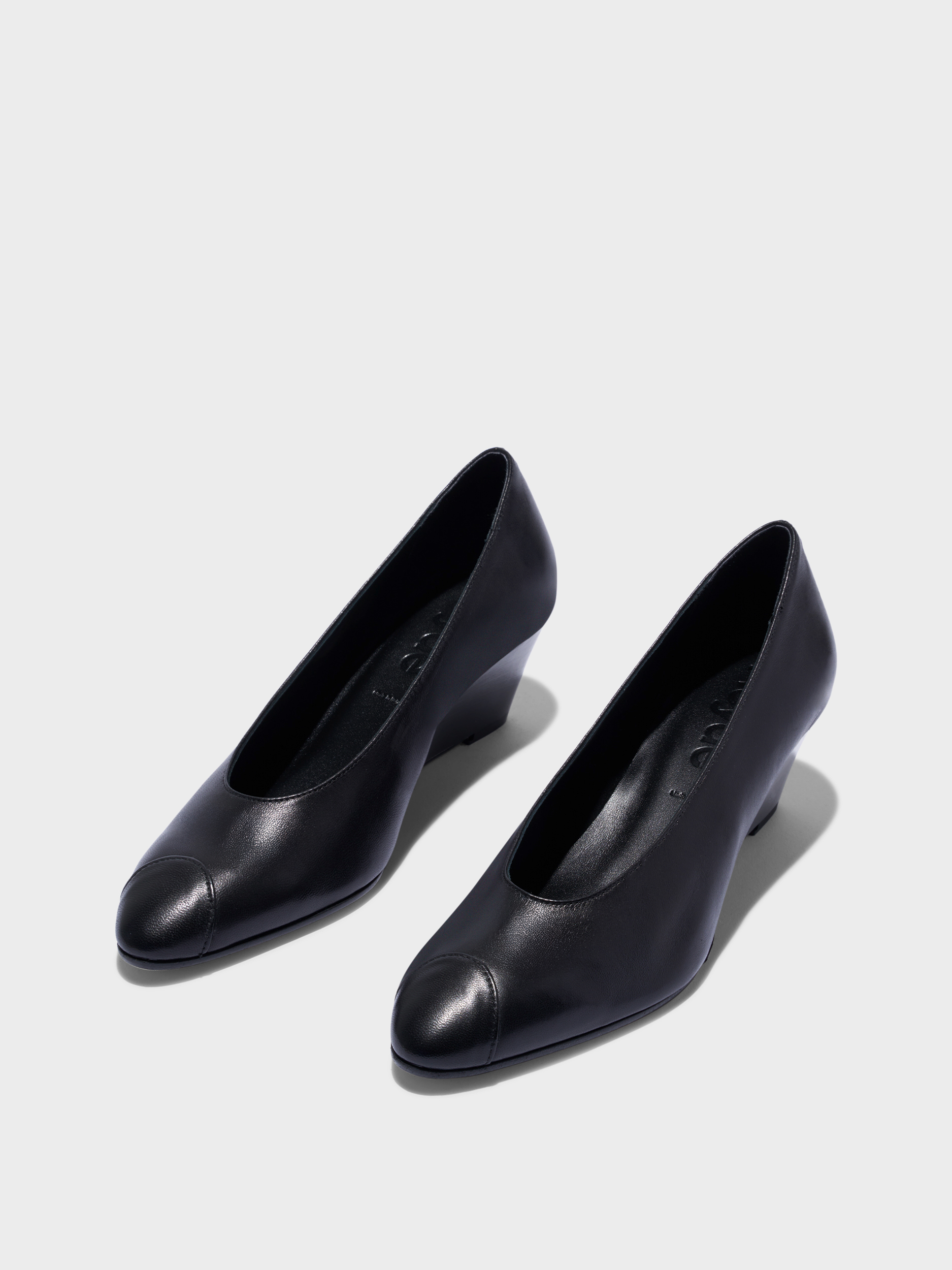 Aeyde | Calea Cap Leather Pumps for Women | Black Nappa | Round Toe | Mid Heel | Luxury Materials | Handmade in Italy