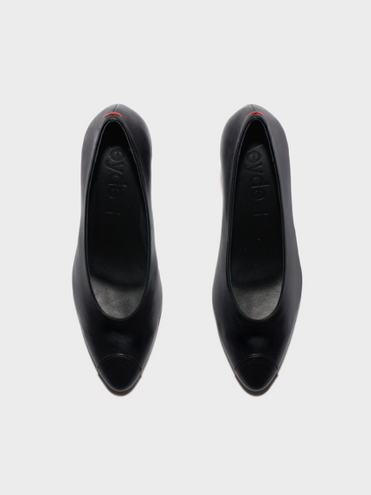 Aeyde | Calea Cap Leather Pumps for Women | Black Nappa | Round Toe | Mid Heel | Heel Details