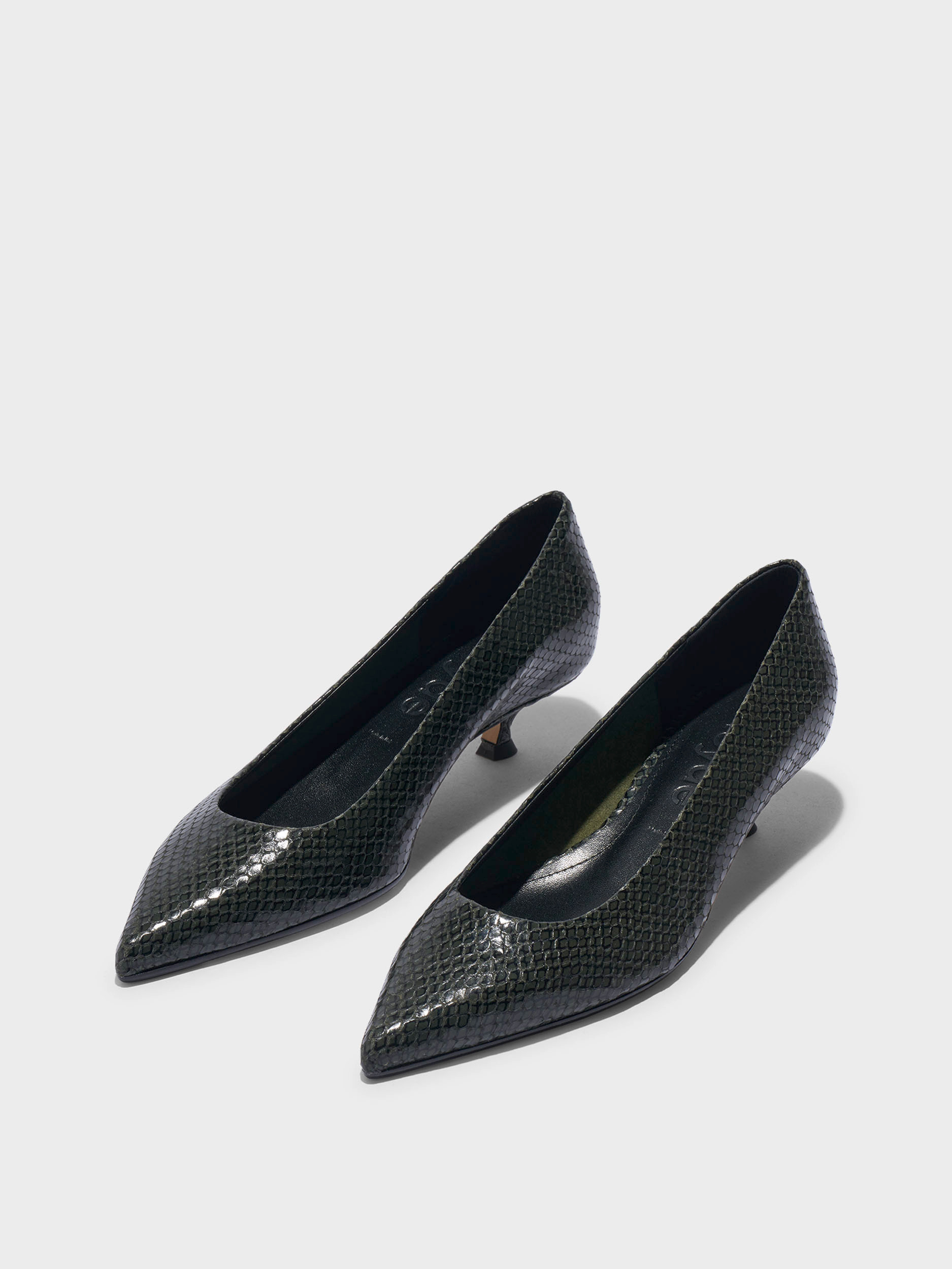 Aeyde | Cari Pointed-Toe Pumps Leather Pumps for Women | Moss Mini Snake | Pointed Toe | Low Heel | Luxury Materials | Handmade in Italy