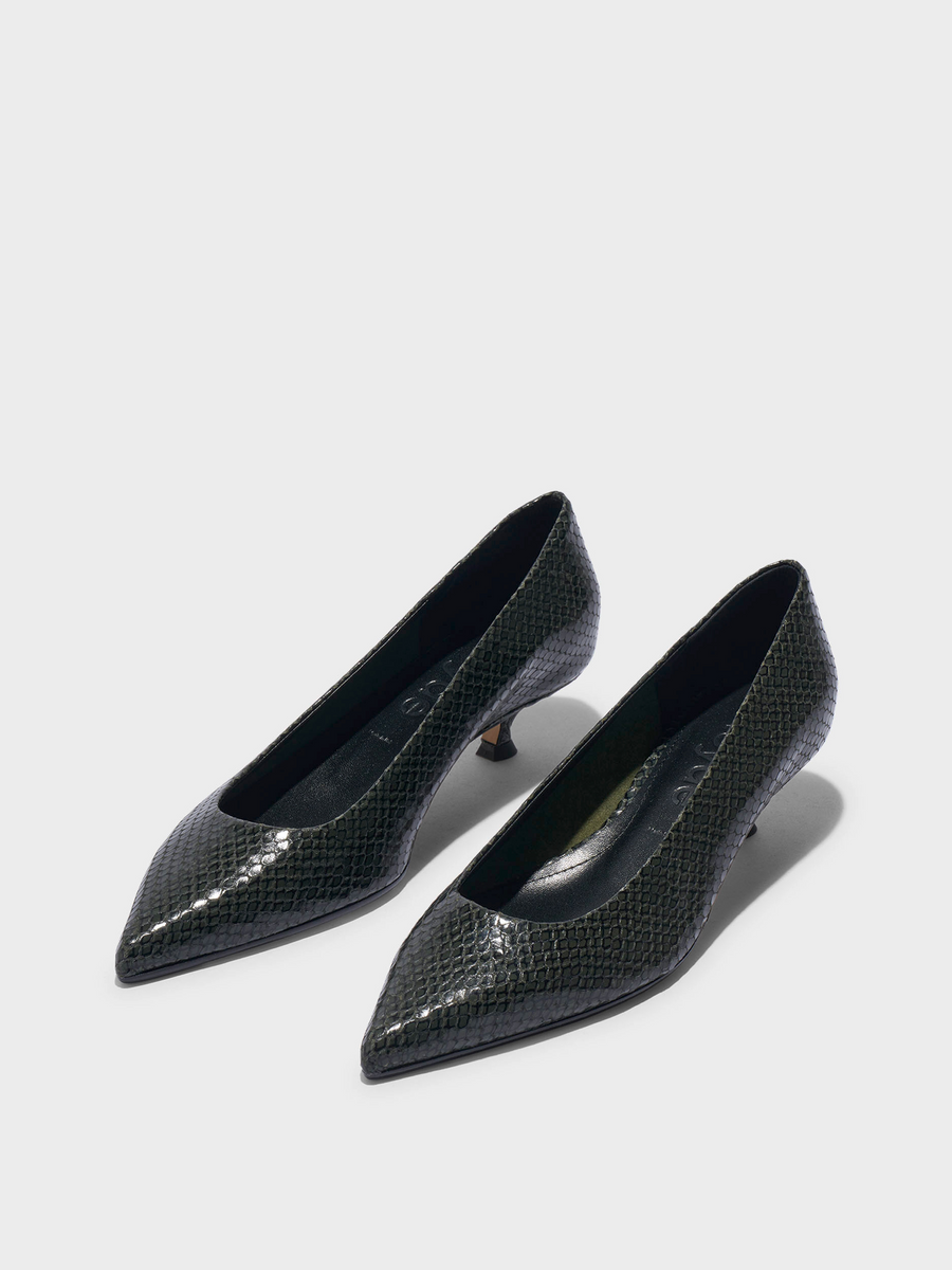 Aeyde | Cari Pointed-Toe Pumps Leather Pumps for Women | Moss Mini Snake | Pointed Toe | Low Heel | Luxury Materials | Handmade in Italy