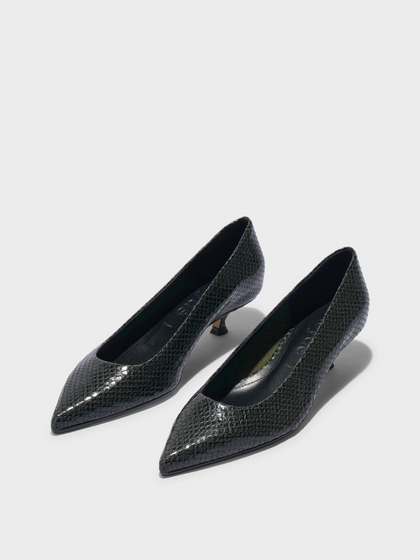 Aeyde | Cari Pointed-Toe Pumps Leather Pumps for Women | Moss Mini Snake | Pointed Toe | Low Heel | Luxury Materials | Handmade in Italy