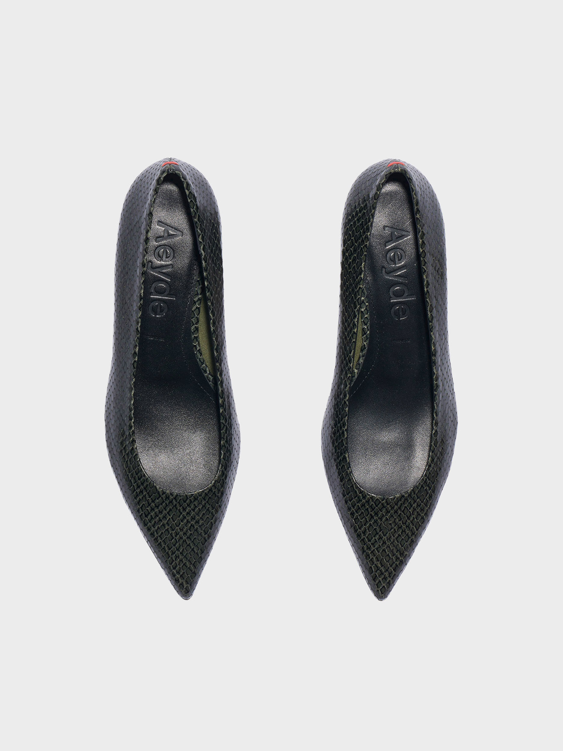 Aeyde | Cari Pointed-Toe Pumps Leather Pumps for Women | Moss Mini Snake | Pointed Toe | Low Heel | Front View