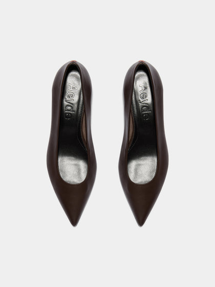 Aeyde | Cari Leather Pumps for Women | Moka Nappa | Pointed Toe | Mid Heel | Front View