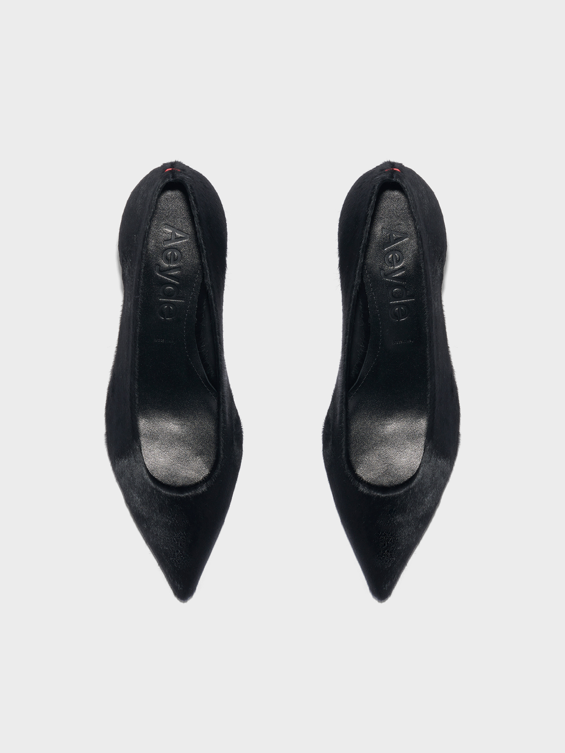 Aeyde | Cari Pony Hair Pumps Leather Pumps for Women | Black Ponyhair | Pointed Toe | Low Heel | Heel Details