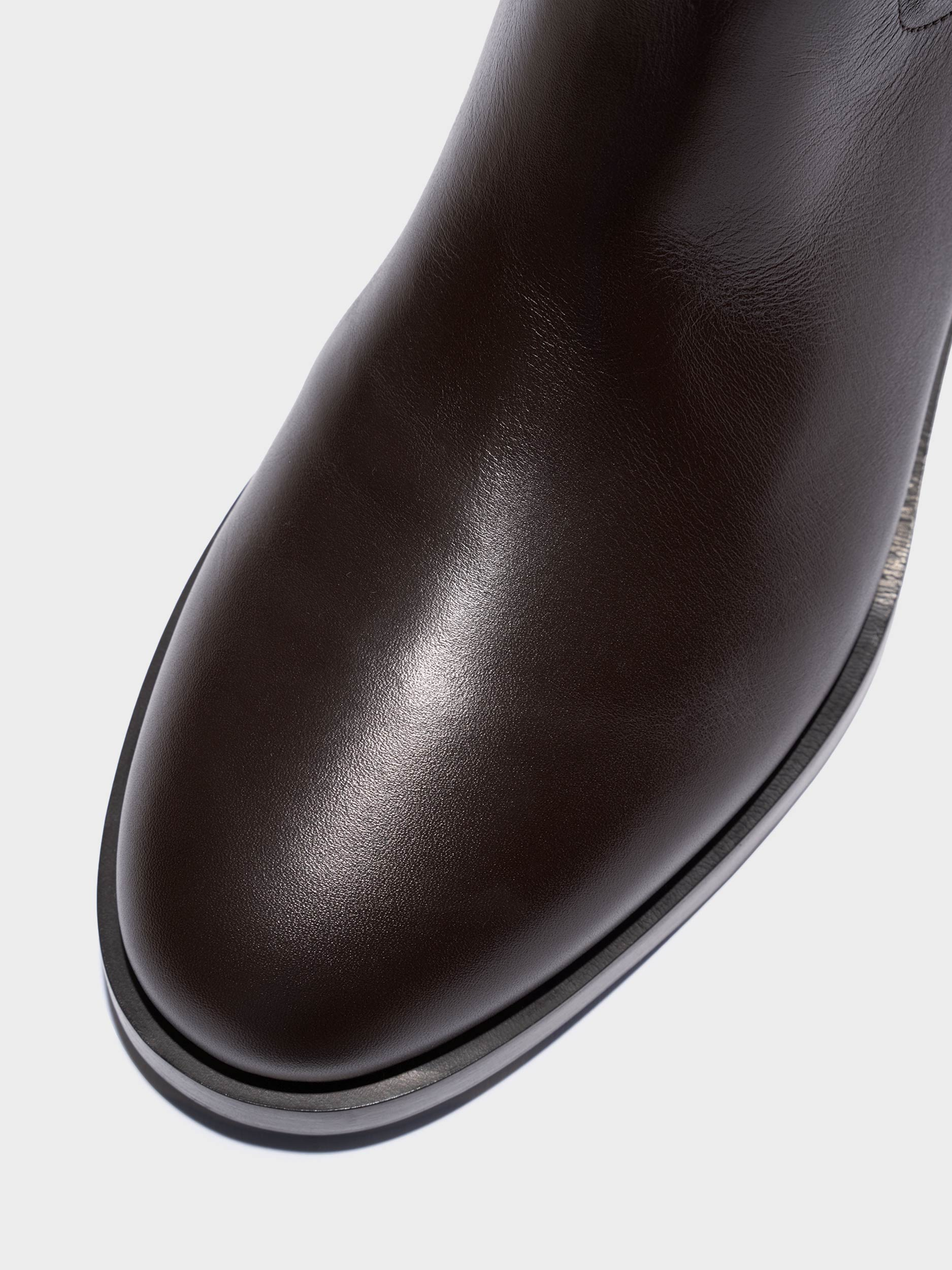 Aeyde | Caspar Leather Ankle Boots Leather Ankle Boots for Women | Moka Calf | Round Toe | Low Heel | Heel Details