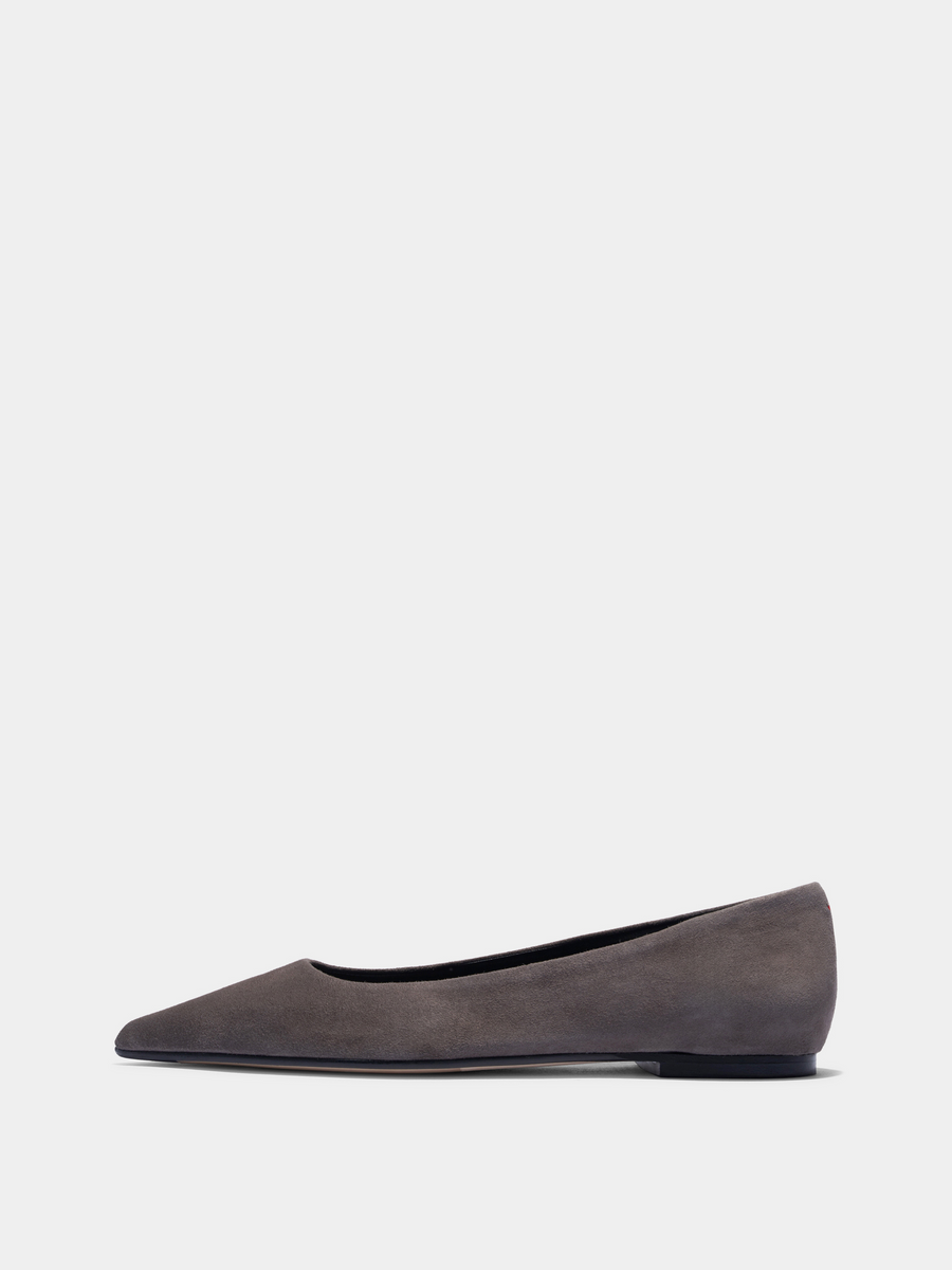 Aeyde | Cassy Pointed-Toe Flats Leather Flats for Women | Taupe Suede | Pointed Toe | Flat Heel | Side View