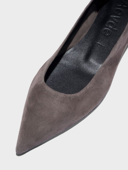 Aeyde | Cassy Pointed-Toe Flats Leather Flats for Women | Taupe Suede | Pointed Toe | Flat Heel | Heel Details