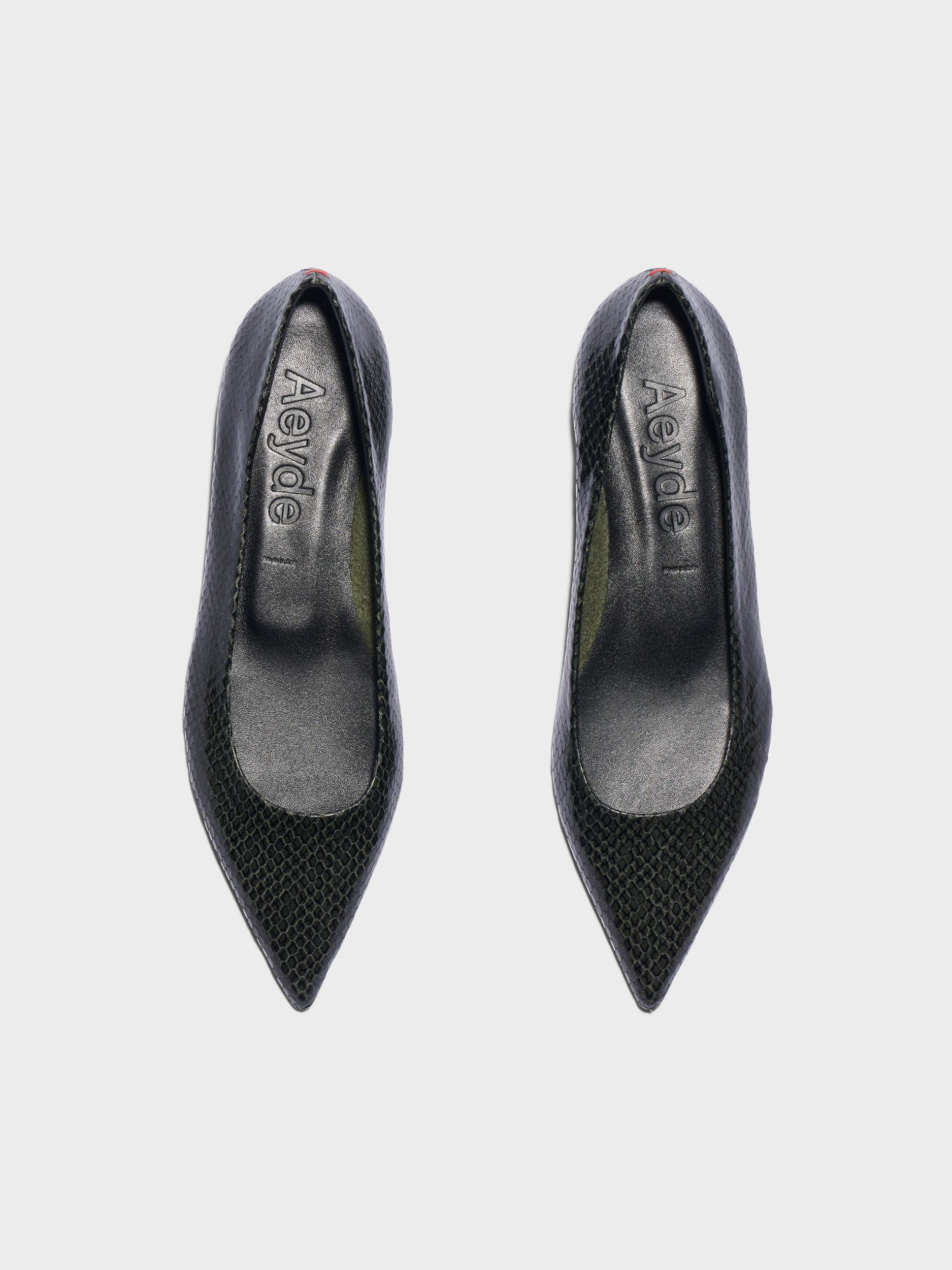 Aeyde | Cassy Pointed-Toe Flats Leather Flats for Women | Moss Mini Snake | Pointed Toe | Flat Heel | Front View