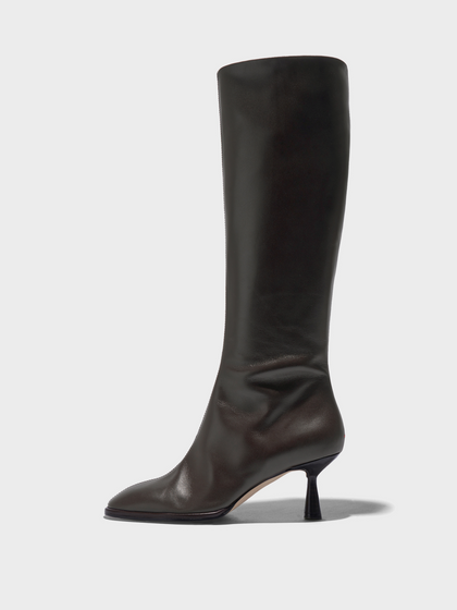 Aeyde | Catherine Knee-High Boots Leather Knee High Boots for Women | Moka Calf | Round Toe | Mid Heel | Side View