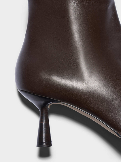 Aeyde | Catherine Knee-High Boots Leather Knee High Boots for Women | Moka Calf | Round Toe | Mid Heel | Heel Details