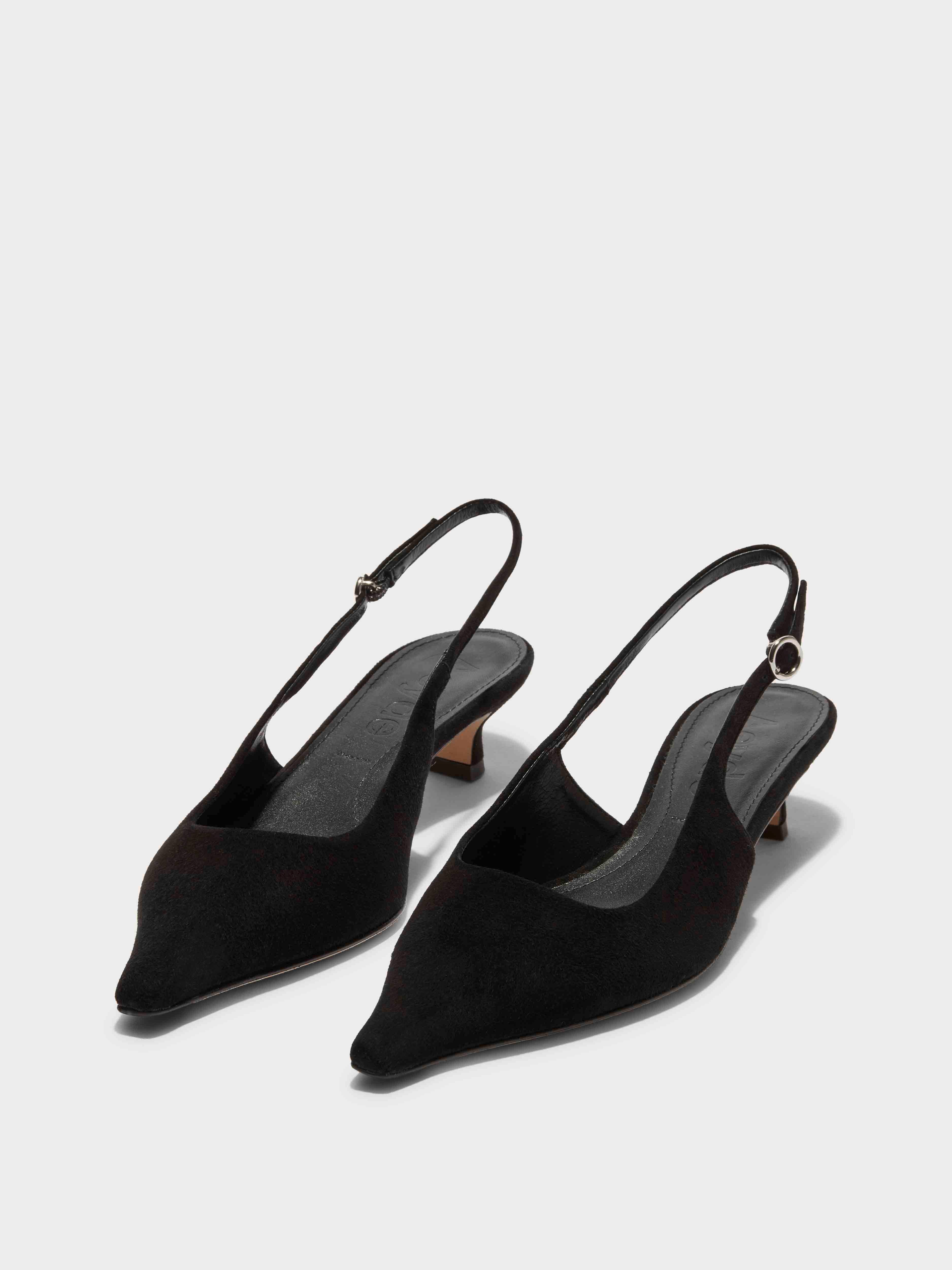 Aeyde | Catrina Suede Slingback Pumps Leather Pumps for Women | Black Suede | Pointed Toe | Low Heel | On Feet