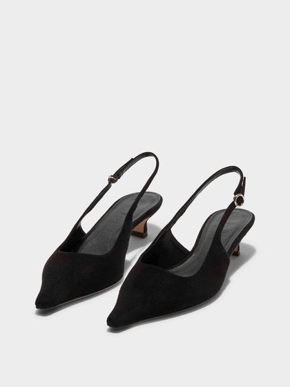 Aeyde | Catrina Suede Slingback Pumps Leather Pumps for Women | Black Suede | Pointed Toe | Low Heel | On Feet