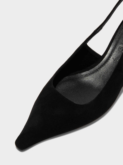 Aeyde | Catrina Suede Slingback Pumps Leather Pumps for Women | Black Suede | Pointed Toe | Low Heel | Luxury Materials | Handmade in Italy