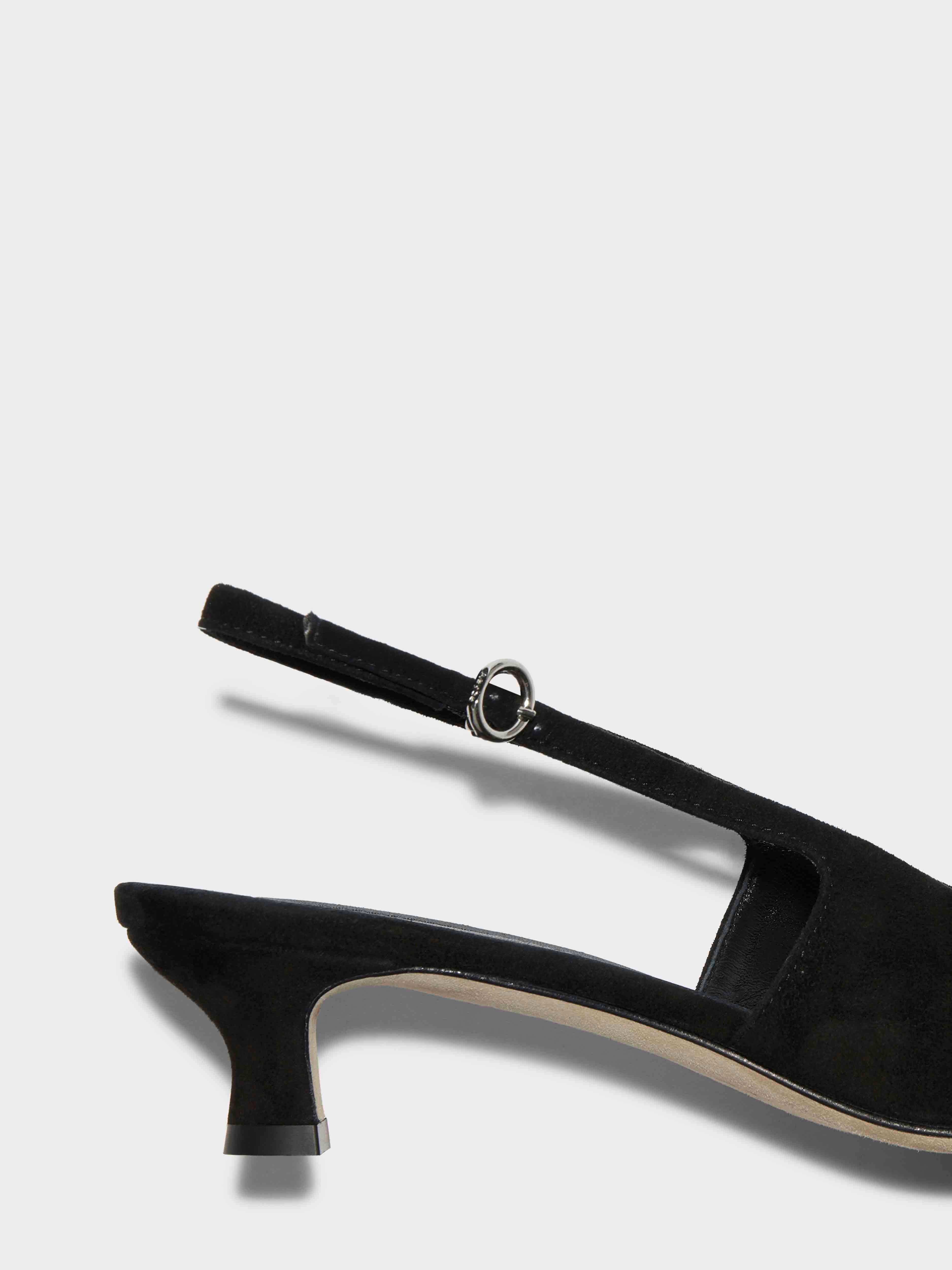 Aeyde | Catrina Suede Slingback Pumps Leather Pumps for Women | Black Suede | Pointed Toe | Low Heel | Heel Details
