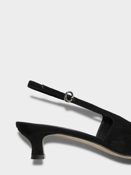 Aeyde | Catrina Suede Slingback Pumps Leather Pumps for Women | Black Suede | Pointed Toe | Low Heel | Heel Details