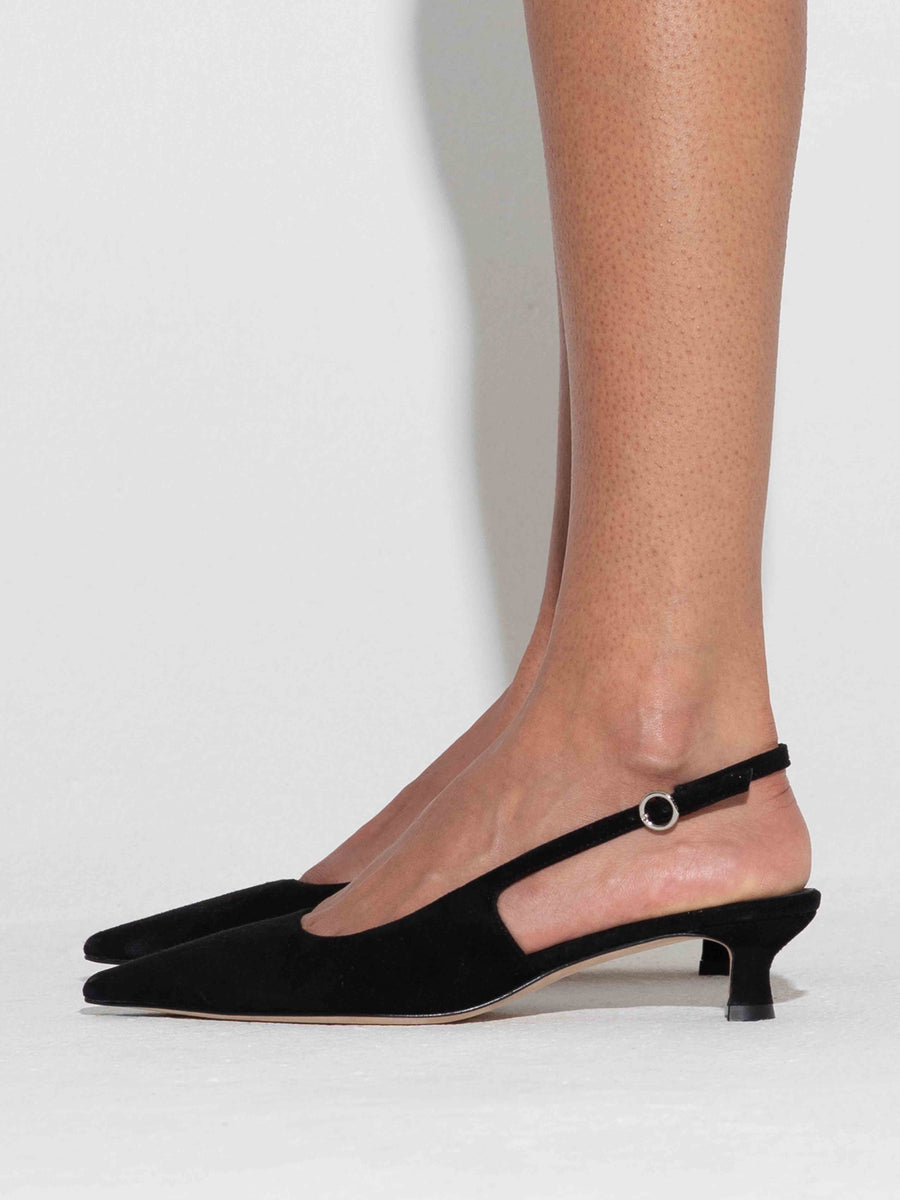 Aeyde | Catrina Suede Slingback Pumps Leather Pumps for Women | Black Suede | Pointed Toe | Low Heel | How to Style