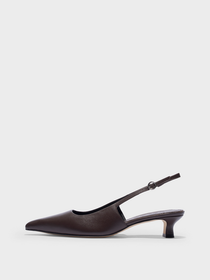 Aeyde | Catrina Leather Pumps for Women | Moka Nappa | Pointed Toe | Mid Heel | Side View