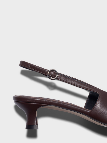 Aeyde | Catrina Leather Pumps for Women | Moka Nappa | Pointed Toe | Mid Heel | Heel Details