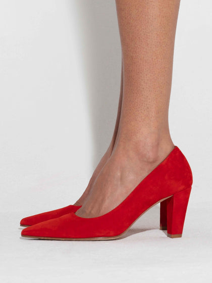 Red suede high heels hotsell