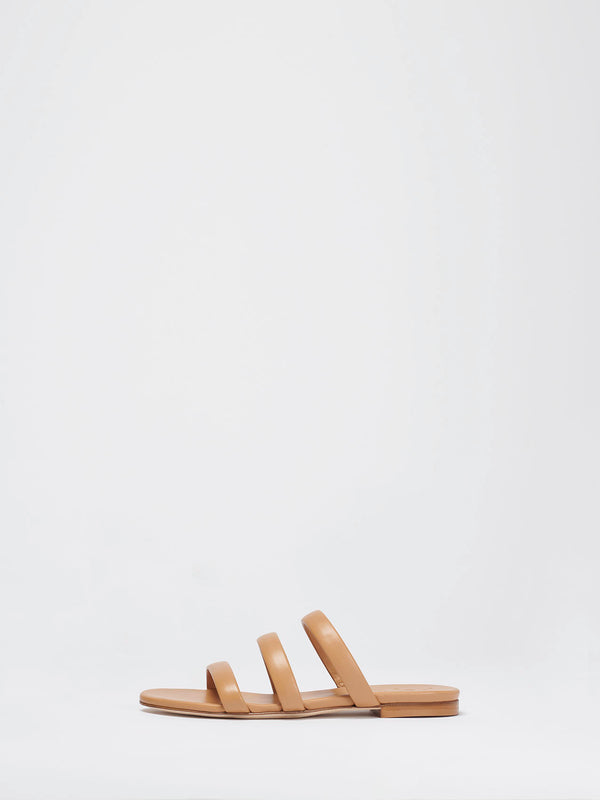 Aeyde | Chrissy Hazelnut Nappa Leather Flat Sandals for Women | Hazelnut Nappa | Round Toe | Flat Heel | Side View