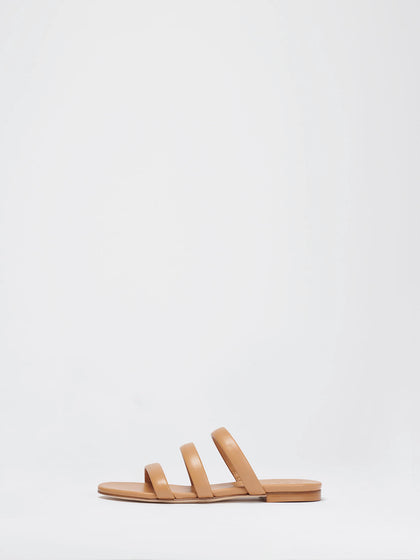 Aeyde | Chrissy Hazelnut Nappa Leather Flat Sandals for Women | Hazelnut Nappa | Round Toe | Flat Heel | Side View