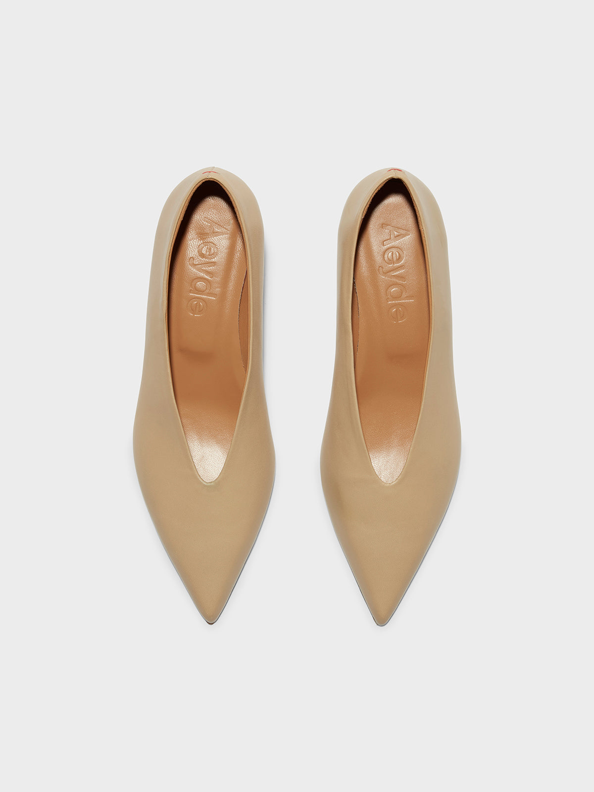Aeyde | Clara Leather Pumps Leather Pumps for Women | Latte Nappa | Pointed Toe | Low Heel | Front View