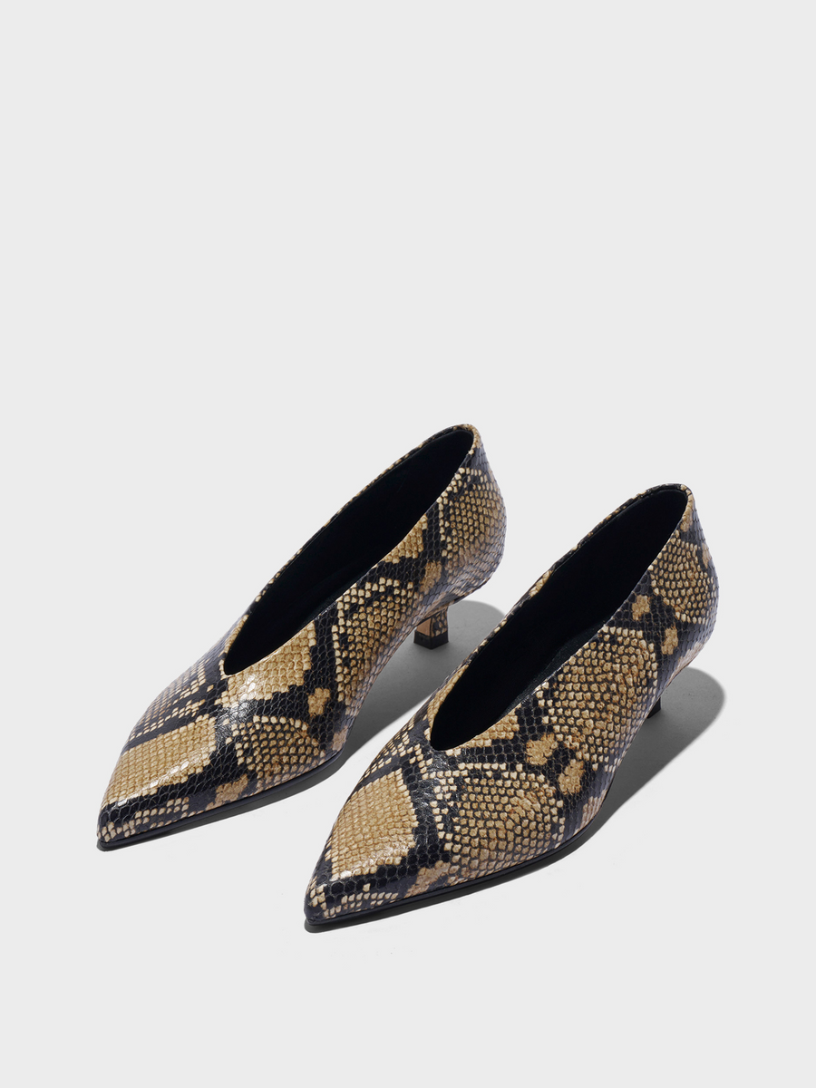 Aeyde | Clara Pointed-Toe Pumps Leather Pumps for Women | Hazelnut Snake | Pointed Toe | Low Heel | Luxury Materials | Handmade in Italy