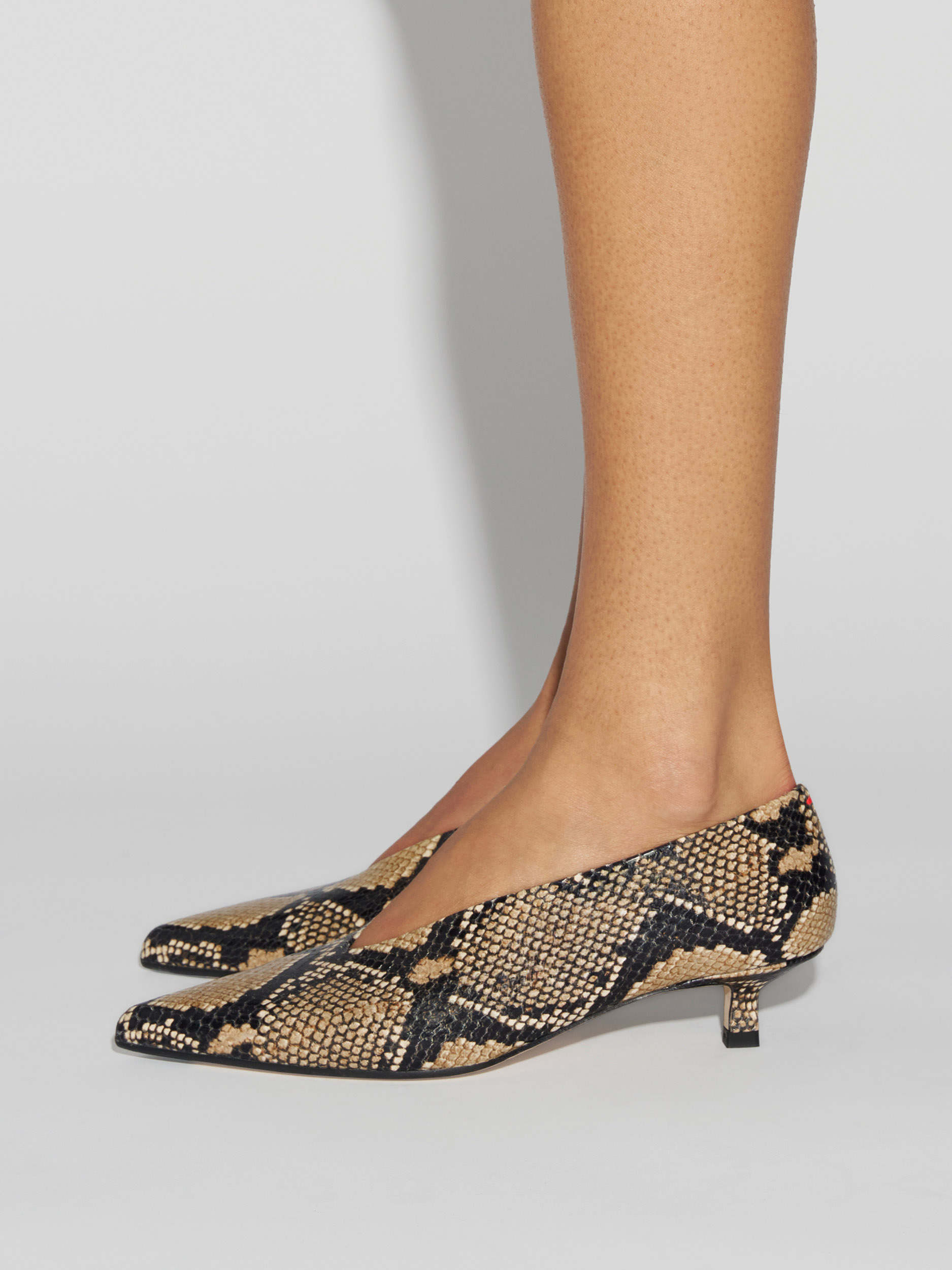 Aeyde | Clara Pointed-Toe Pumps Leather Pumps for Women | Hazelnut Snake | Pointed Toe | Low Heel | How to Style