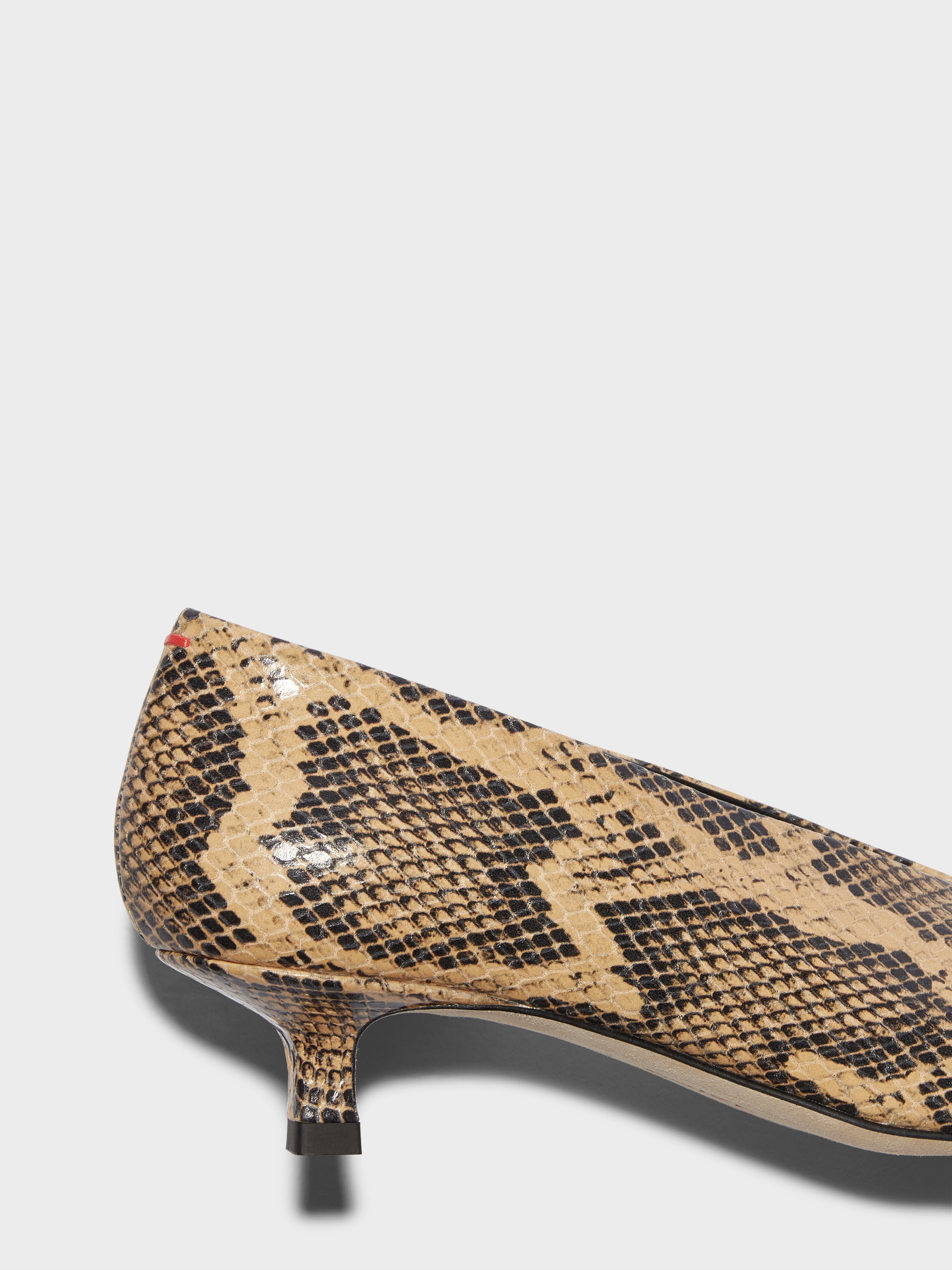 Aeyde | Clara Leather Pumps Leather Pumps for Women | Latte Snake | Pointed Toe | Low Heel | Heel Details