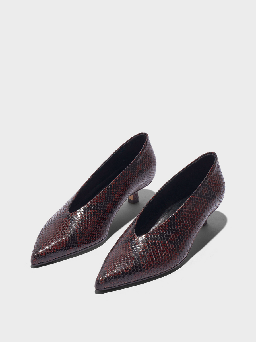 Aeyde | Clara Pointed-Toe Pumps Leather Pumps for Women | Port Snake | Pointed Toe | Low Heel | Luxury Materials | Handmade in Italy