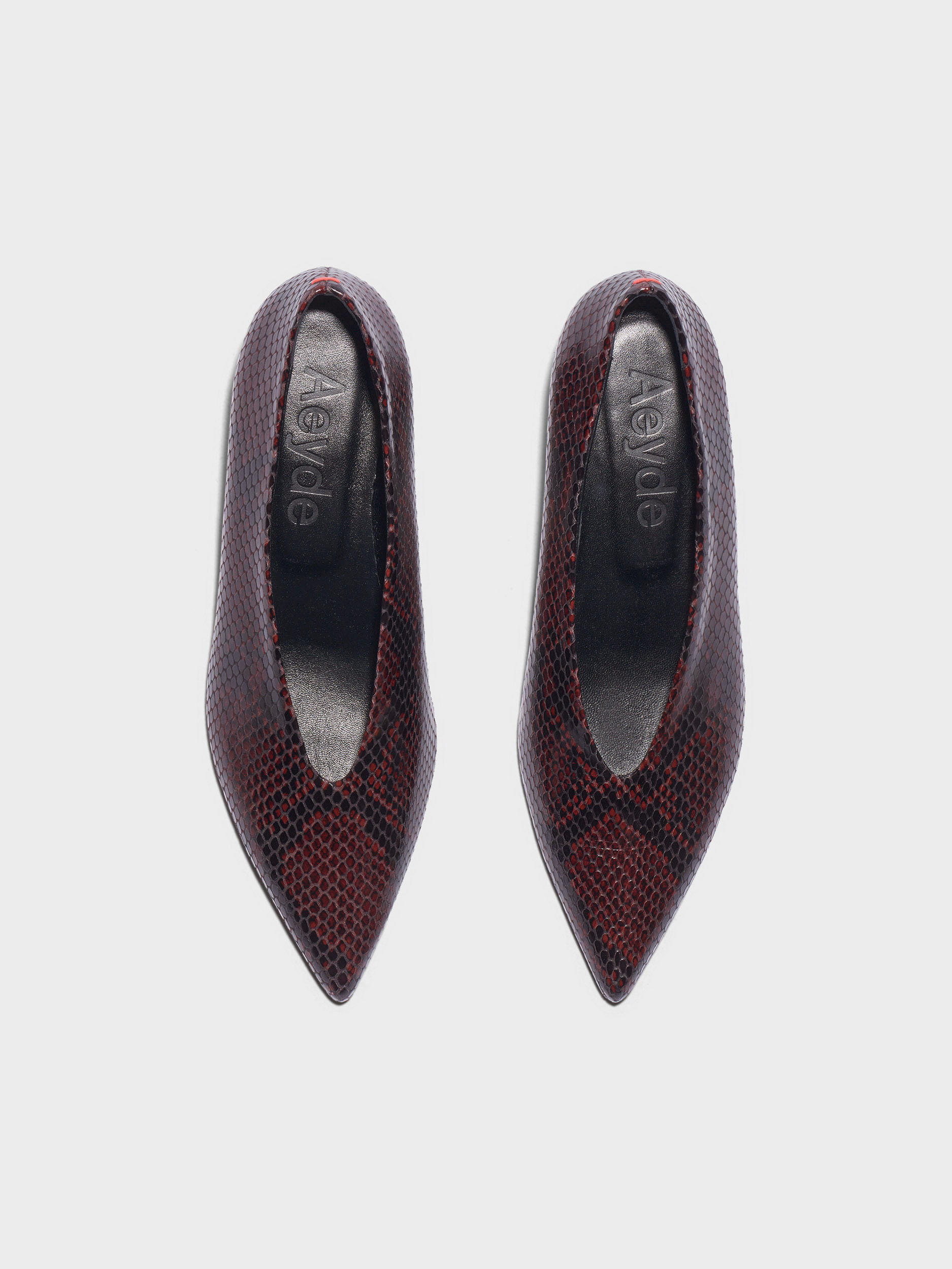 Aeyde | Clara Pointed-Toe Pumps Leather Pumps for Women | Port Snake | Pointed Toe | Low Heel | Front View
