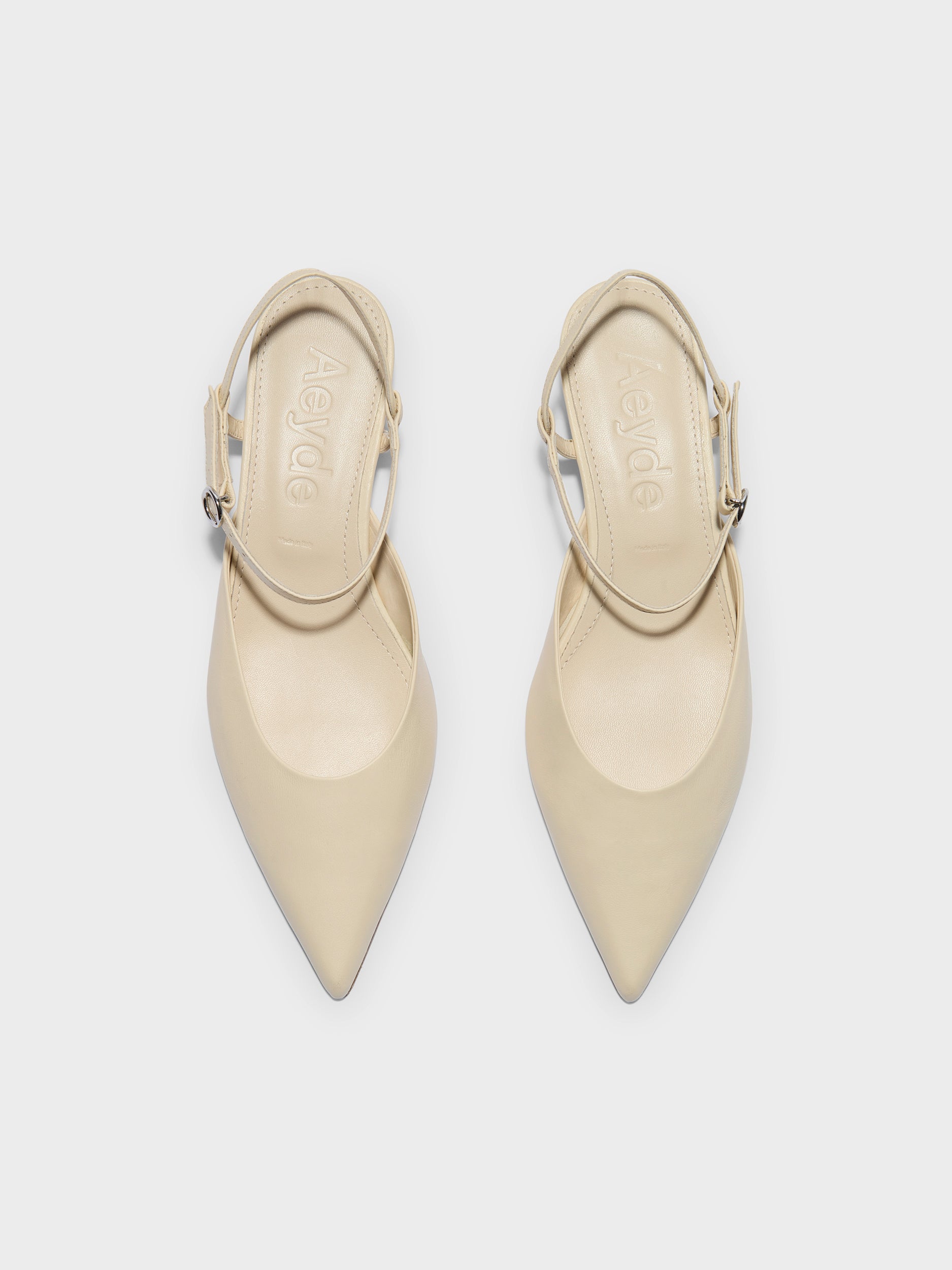 Aeyde | Colette Leather Pumps for Women | Creamy Nappa | Pointed Toe | Mid Heel | Front View