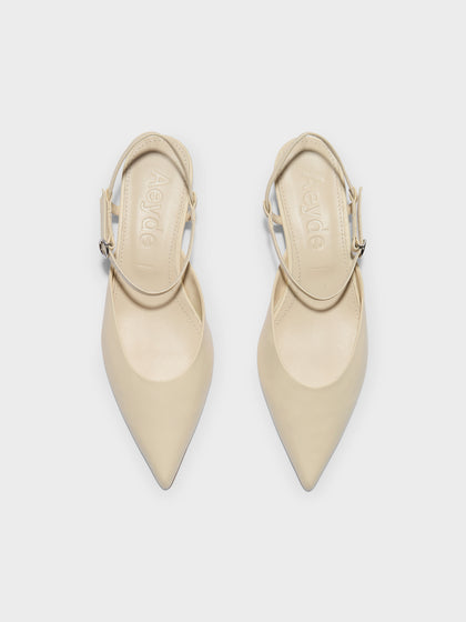 Aeyde | Colette Leather Pumps for Women | Creamy Nappa | Pointed Toe | Mid Heel | Front View