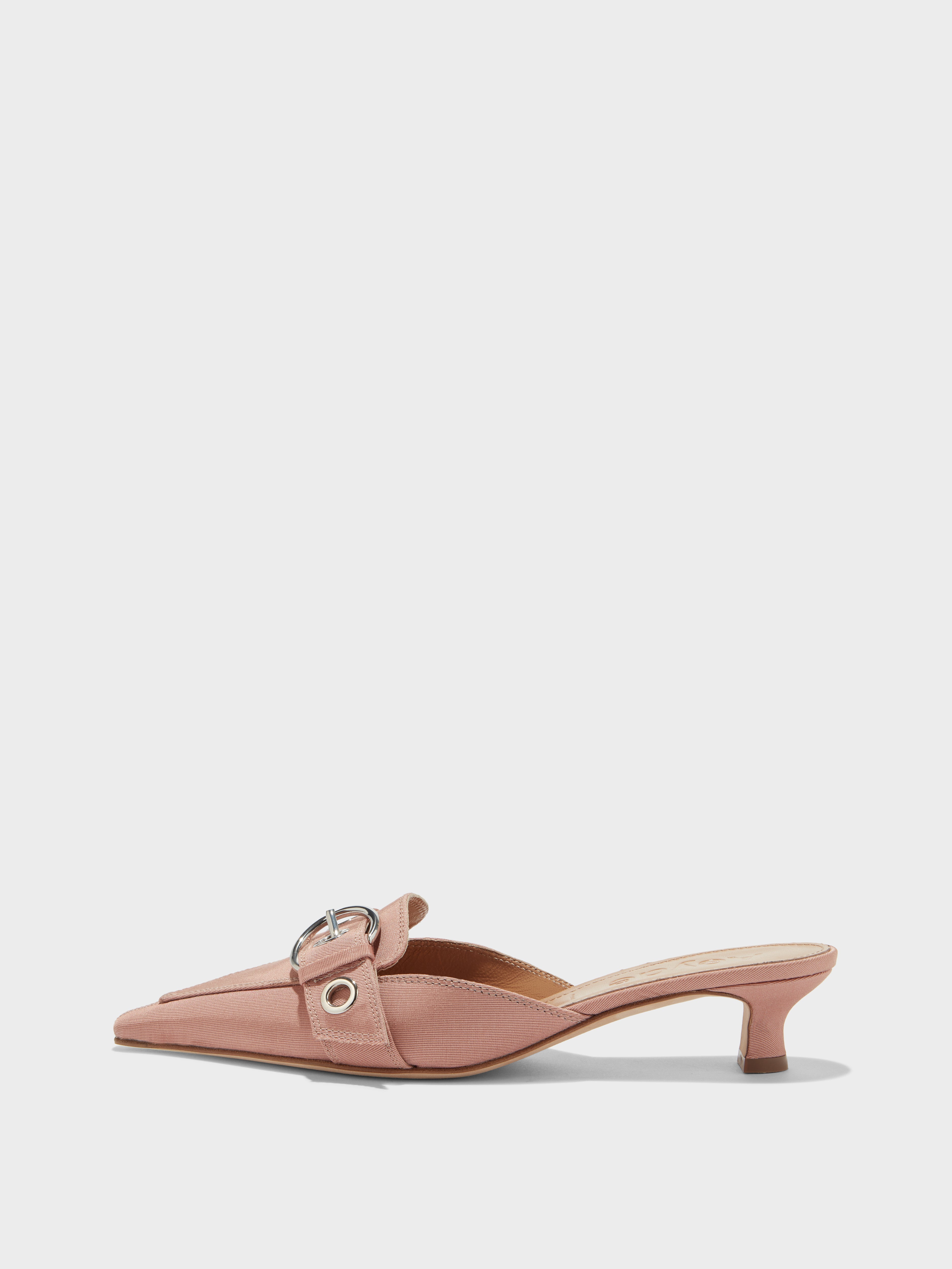 Aeyde | Danielle Grosgrain Mules Leather Pumps for Women | Coral Grosgrain | Pointed Toe | Low Heel | Side View