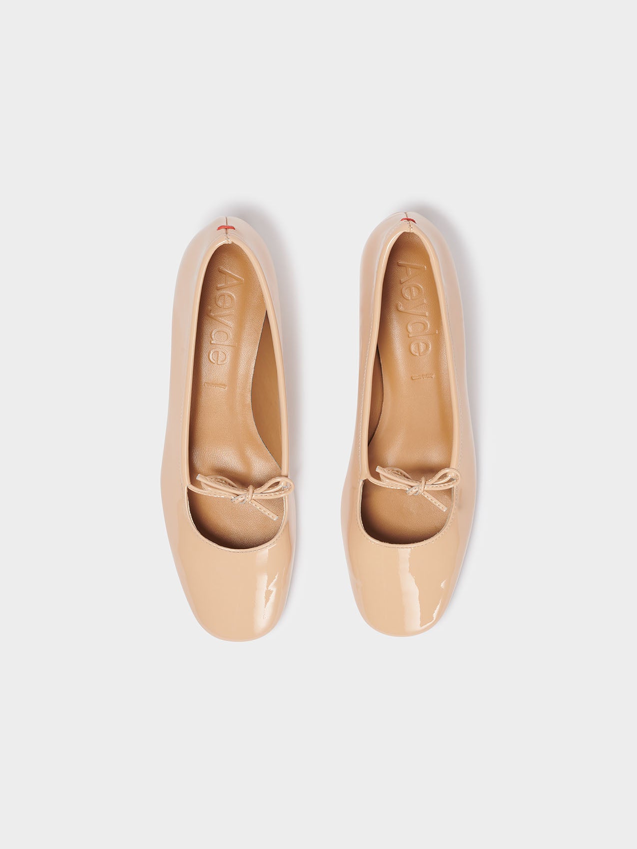 Aeyde | Darya Leather Ballet Flats Leather Flats for Women | Peach Patent | Round Toe | Low Heel | Front View