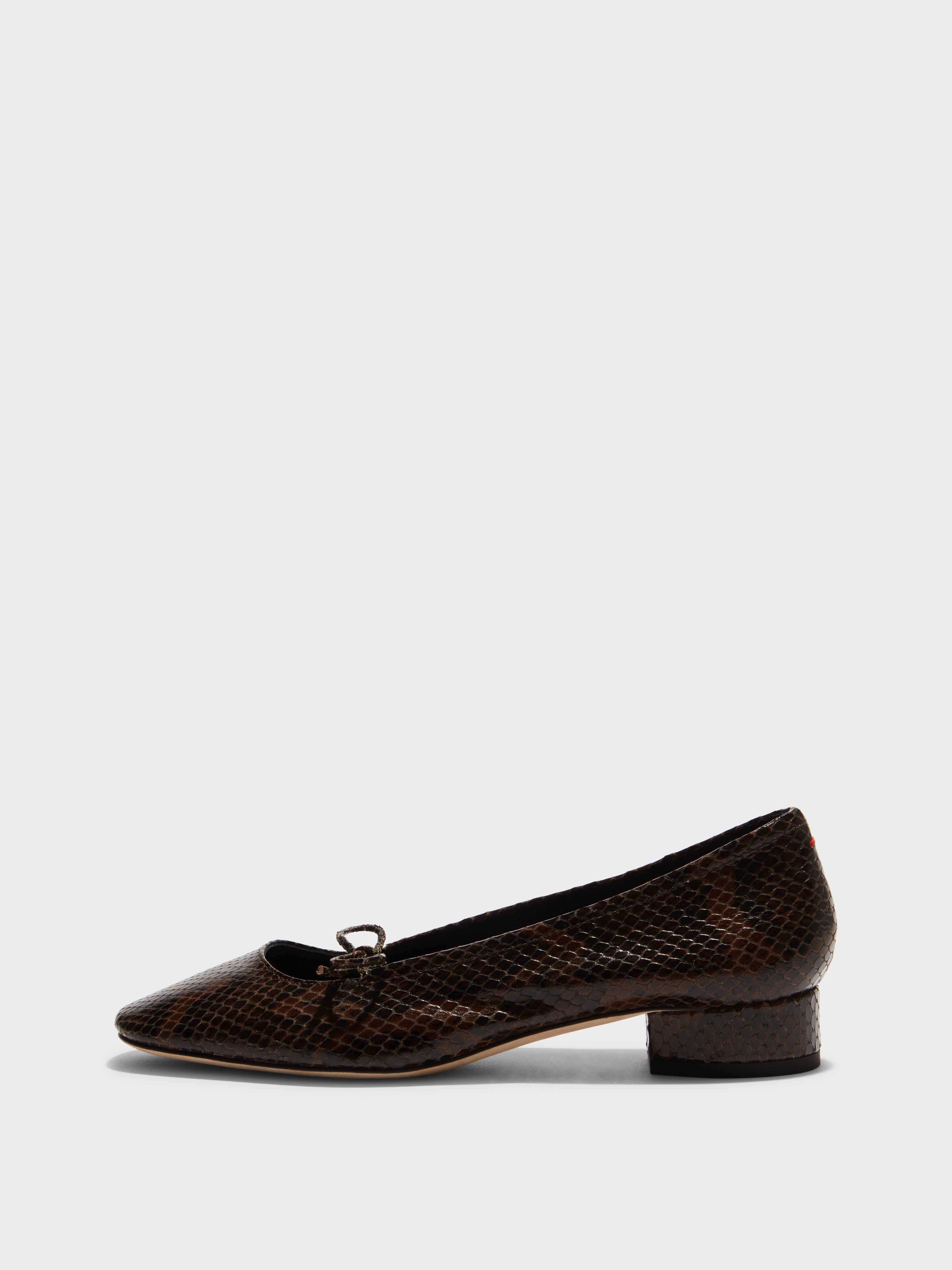 Aeyde | Darya Leather Ballet Flats Leather Flats for Women | Moka Snake | Round Toe | Low Heel | Side View