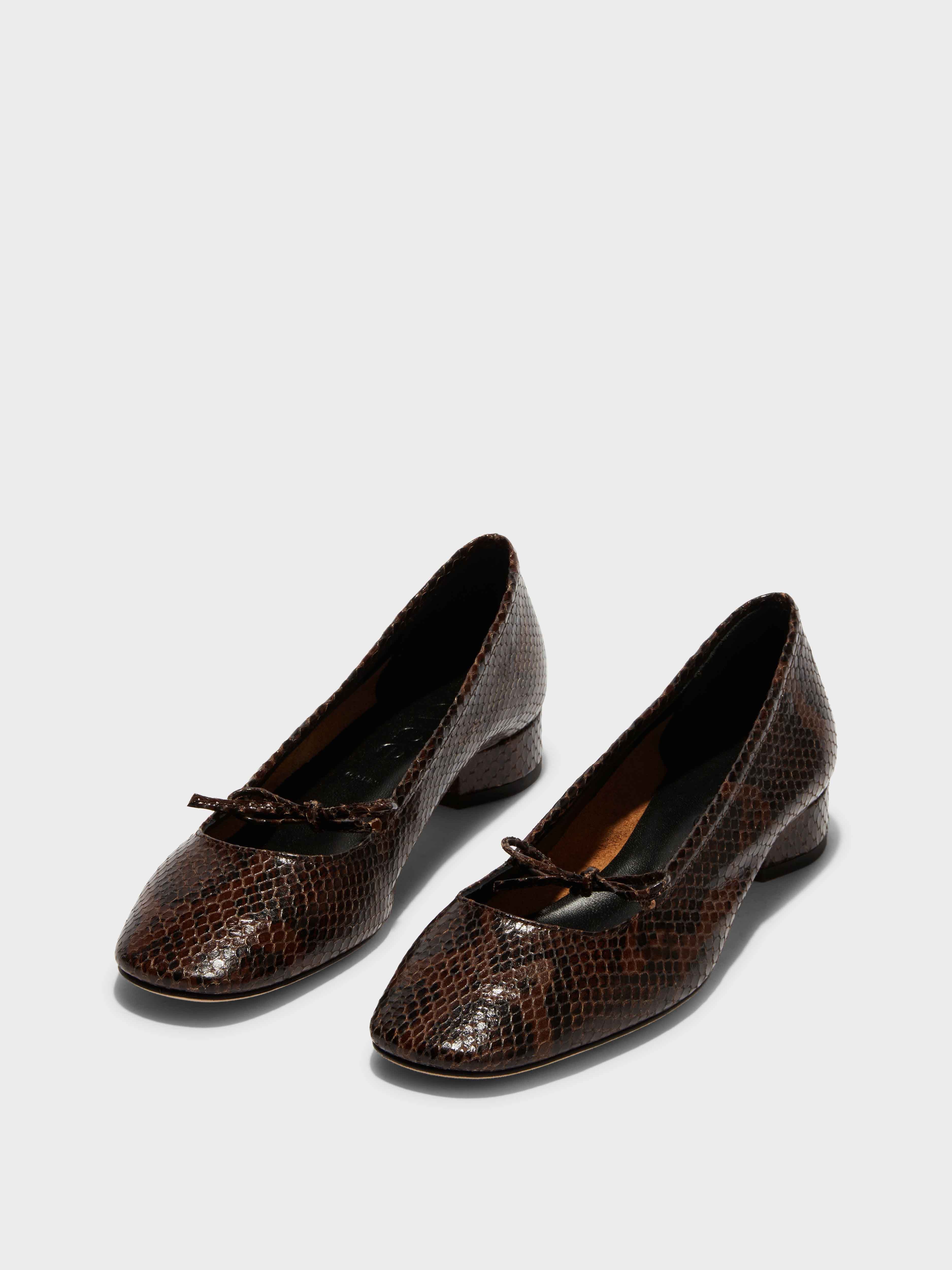 Aeyde | Darya Leather Ballet Flats Leather Flats for Women | Moka Snake | Round Toe | Low Heel | On Feet