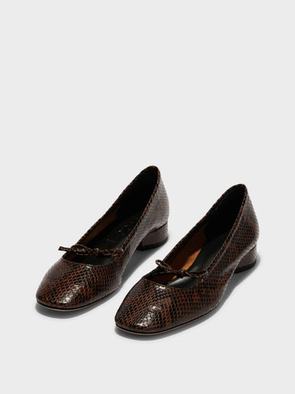 Aeyde | Darya Leather Ballet Flats Leather Flats for Women | Moka Snake | Round Toe | Low Heel | On Feet
