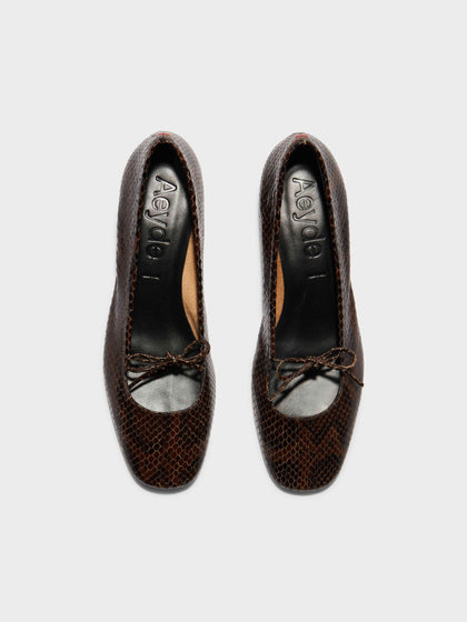 Aeyde | Darya Leather Ballet Flats Leather Flats for Women | Moka Snake | Round Toe | Low Heel | Front View