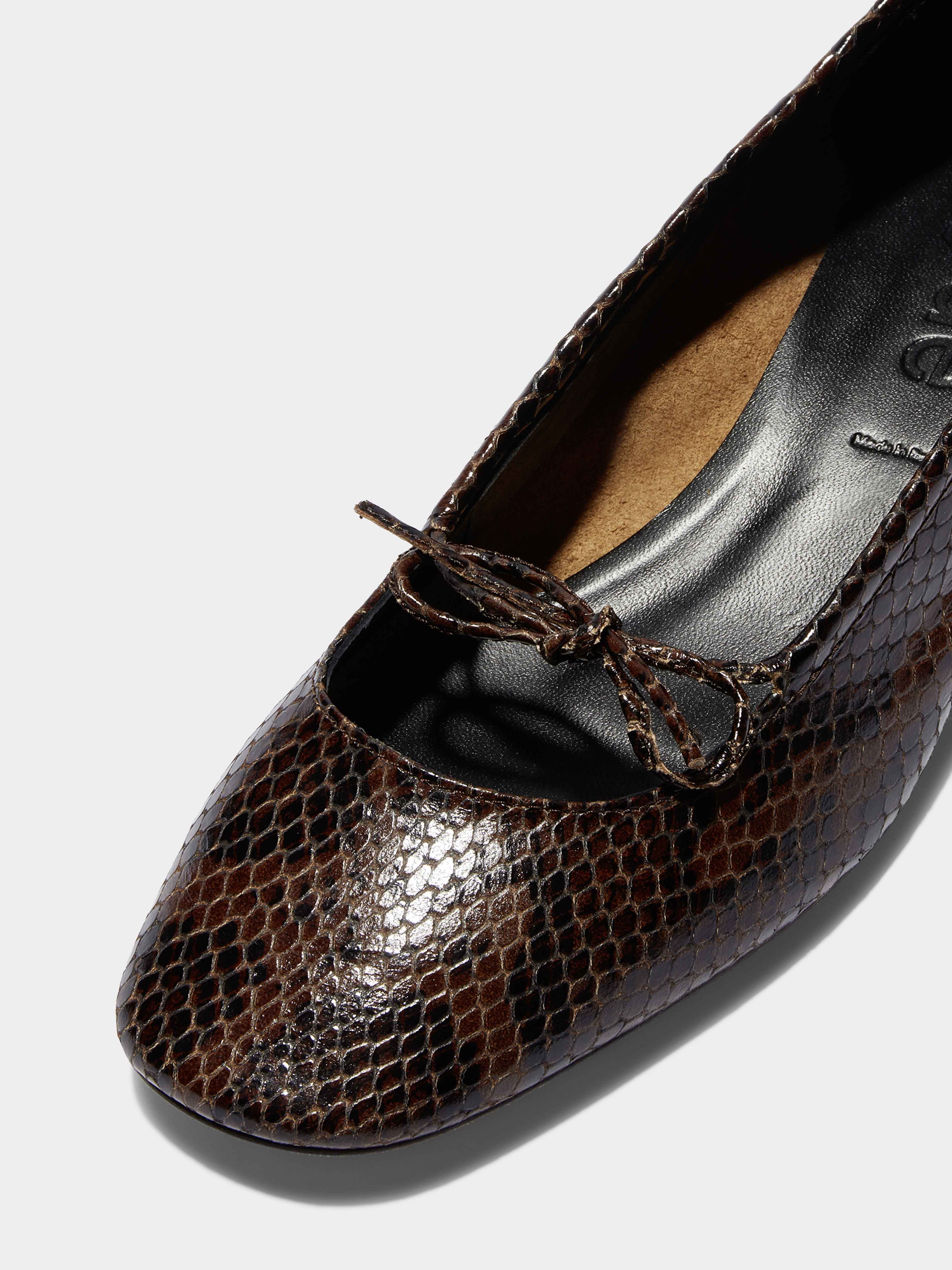 Aeyde | Darya Leather Ballet Flats Leather Flats for Women | Moka Snake | Round Toe | Low Heel | Luxury Materials | Handmade in Italy