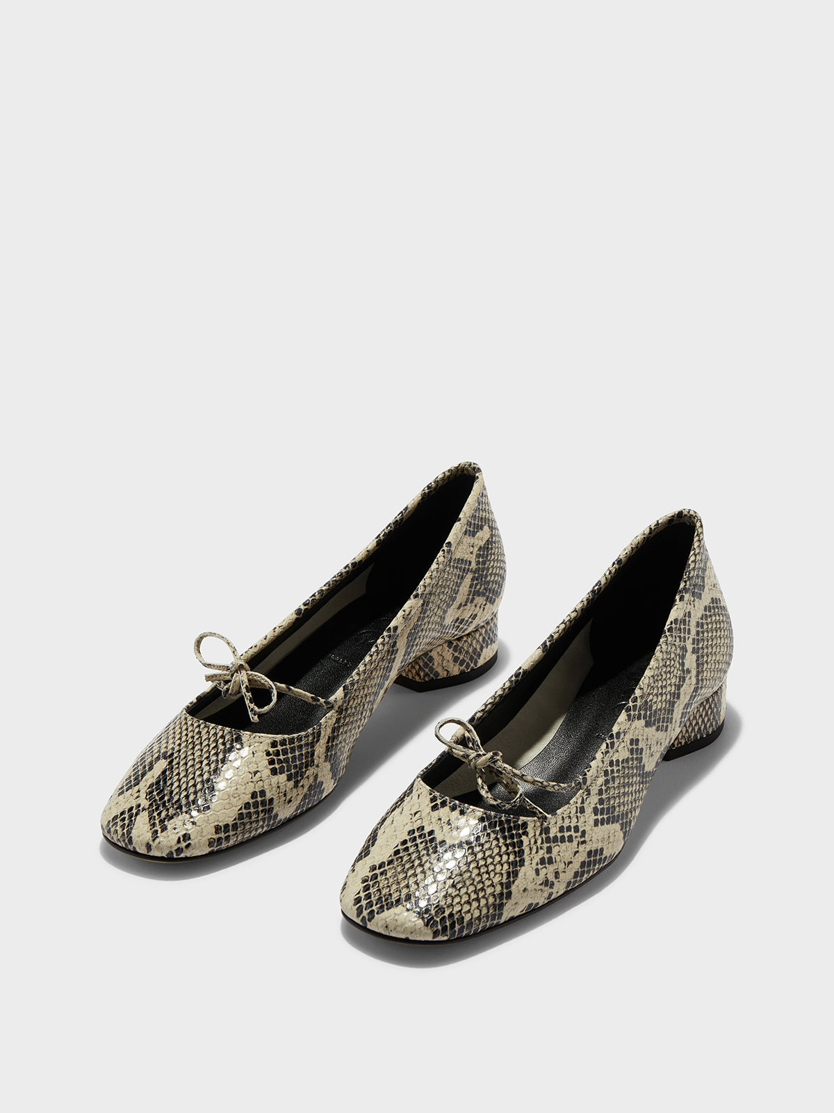 Aeyde | Darya Leather Ballet Flats Leather Flats for Women | Creamy Snake | Round Toe | Low Heel | On Feet