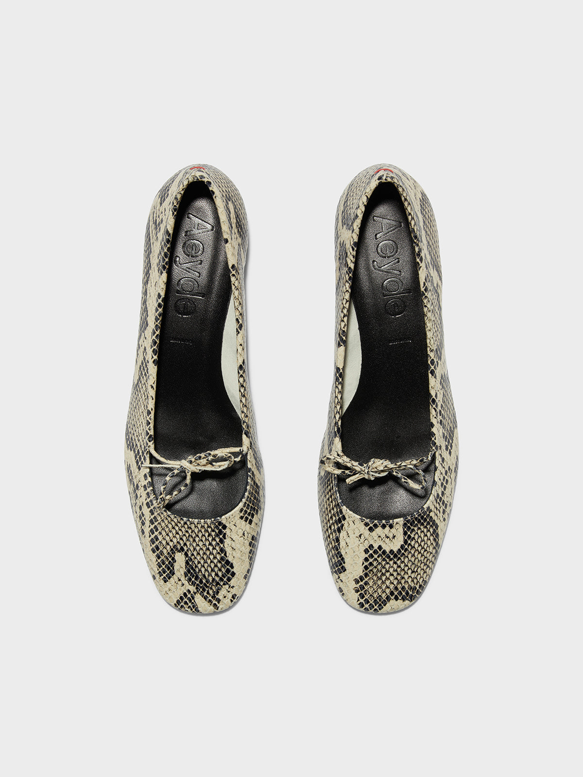 Aeyde | Darya Leather Ballet Flats Leather Flats for Women | Creamy Snake | Round Toe | Low Heel | Front View